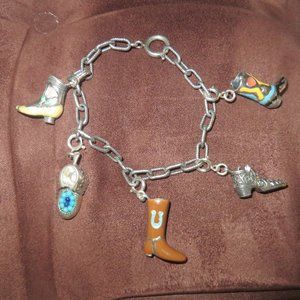 ❤️925 Sterling CAROLYN POLLACK Relios Western Cowboy Boots 5 Charm Bracelet